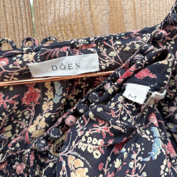 Doen Thistle Top Black Multi Floral Print Size Medium Blouse Boho Long Sleeve‎ - Picture 4 of 17